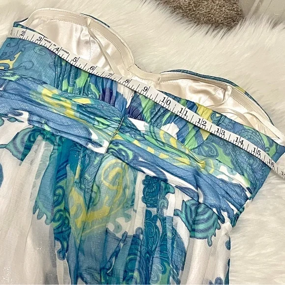 Caché Size 8 Blue Green Paisley Chiffon Maxi Dress Resort Evening Event Prom - Picture 8 of 11